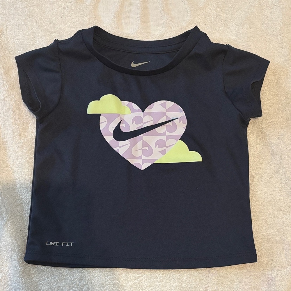 Nike Navy Short Sleeve Tee with Lavender Heart and Lime Accents